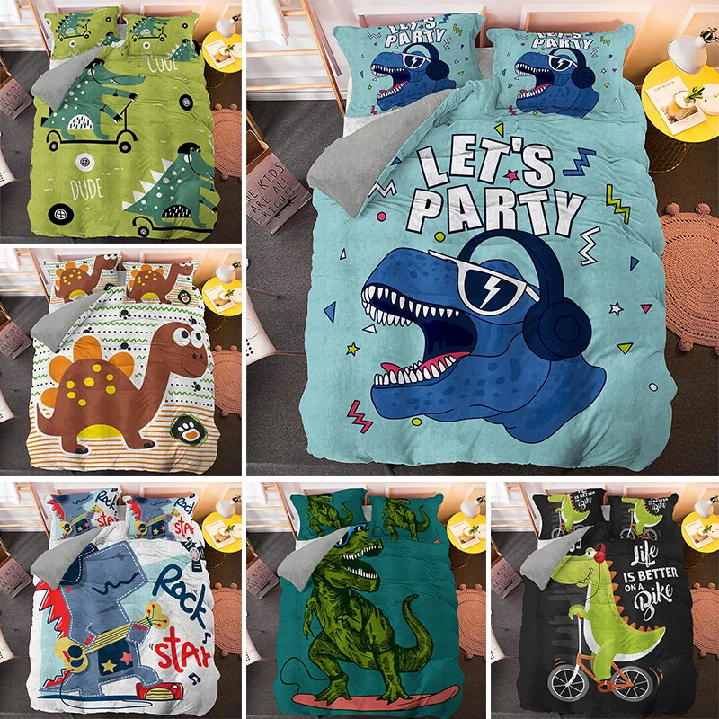 

Постельное белье с изображением животных, динозавров, для мальчиков, семейное белье, льняной 3D комплект пододеяльников для подростков, один...