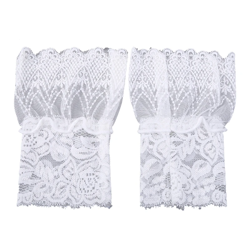 

Women Lotus Leaf Fake Sleeves Crochet Floral Lace Pleated Ruffles Horn Cuffs Sweater Decorative Sunscreen Wrist Warmers