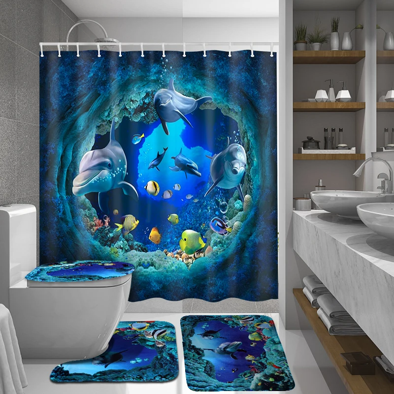Ocean Dolphin Deep Sea Polyester Shower Curtain Bathroom Waterproof with 10 Hooks Pedestal Rug Lid Toilet Cover Bath Mat Set
Ocean Dolphin Deep Sea Polyester Shower Curtain Bathroom Waterproof with 10 Hooks Pedestal Rug Lid Toilet Cover Bath Mat Set