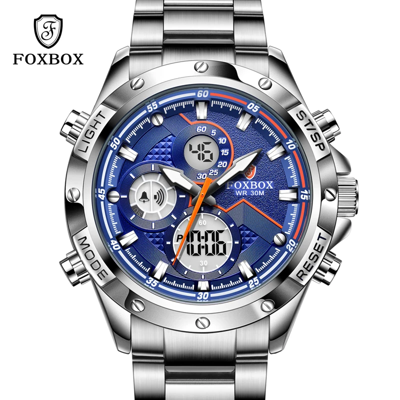 FOXBOX Mens Watch 30M Waterproof 316L Stainless Steel Wristwatch Sport Chronograph Stylish Gift for Man Alarm Clock 2021 New+Box
FOXBOX Mens Watch 30M Waterproof 316L Stainless Steel Wristwatch Sport Chronograph Stylish Gift for Man Alarm Clock 2021 New+Box