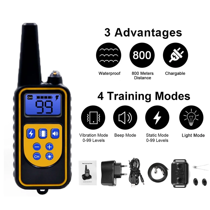 800m Electric Dog Training Collar Waterproof Rechargeable Dog supplies 4 modes With Shock Vibration Sound Light show pet toy
800m Electric Dog Training Collar Waterproof Rechargeable Dog supplies 4 modes With Shock Vibration Sound Light show pet toy
