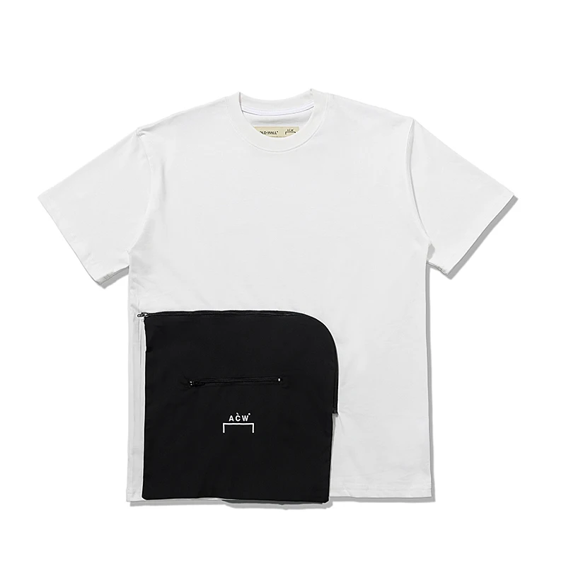 2021 summer new ACW short sleeve black pocket side zipper T-shirt men's and women's loose color matching pocket T-shirt 
2021 summer new ACW short sleeve black pocket side zipper T-shirt men's and women's loose color matching pocket T-shirt