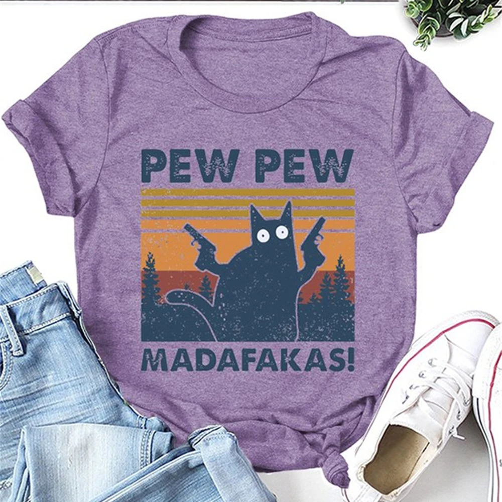 Women's Cat Pew Pew Madafakas Funny T-Shirt Girl Cat Gangster With Gun Meme Retro Humor Tops Tee Female 90s Clothes
Women's Cat Pew Pew Madafakas Funny T-Shirt Girl Cat Gangster With Gun Meme Retro Humor Tops Tee Female 90s Clothes