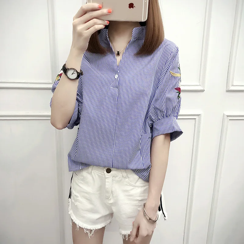 Striped Shirt Female Student Loose Small Fresh Lantern Sleeve Shirt Spring New Retro Embroidery Shirt
Striped Shirt Female Student Loose Small Fresh Lantern Sleeve Shirt Spring New Retro Embroidery Shirt