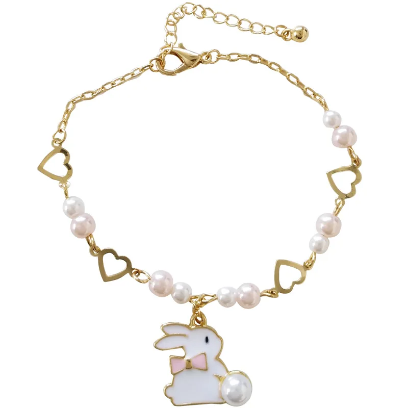 

Милый маленький белый кролик, искусственный жемчуг, простые браслеты дружбы, золотой цвет, сердце, ажурные амулетные браслеты