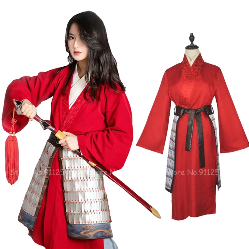 

Women Chinese Hanfu Red Robes Hua Mulan Movie Cosplay Party Costume Soldier Army General Combat Japanese Samurai Uniform Set