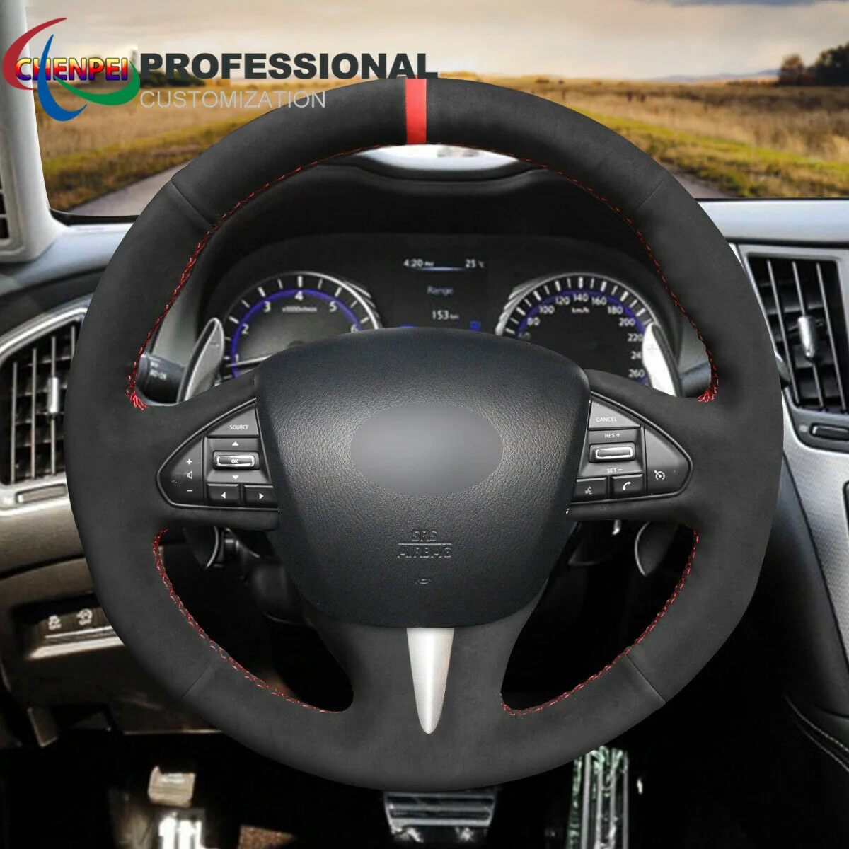 DIY Hand-Sewn Non-Slip Custom Black Suede Car Steering Wheel Cover For Infiniti Q50 QX50 Car Interior Accessories
DIY Hand-Sewn Non-Slip Custom Black Suede Car Steering Wheel Cover For Infiniti Q50 QX50 Car Interior Accessories