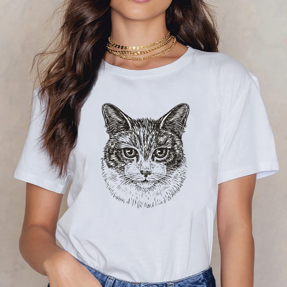 Tops T Shirt Women Cat Portrait Casual Black Cotton Female Shirt
Tops T Shirt Women Cat Portrait Casual Black Cotton Female Shirt