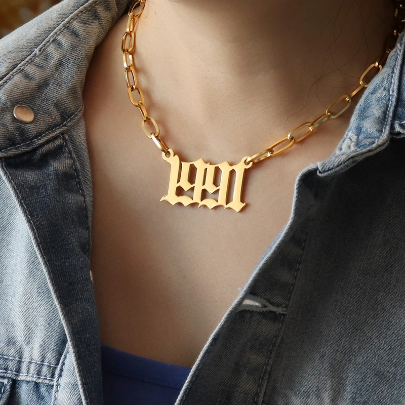 Punk Necklace 1980-2021 Year Number Stainless Steel Necklace For Women Men Link Choker Chain Necklace Birthday Gift Jewelry
Punk Necklace 1980-2021 Year Number Stainless Steel Necklace For Women Men Link Choker Chain Necklace Birthday Gift Jewelry
