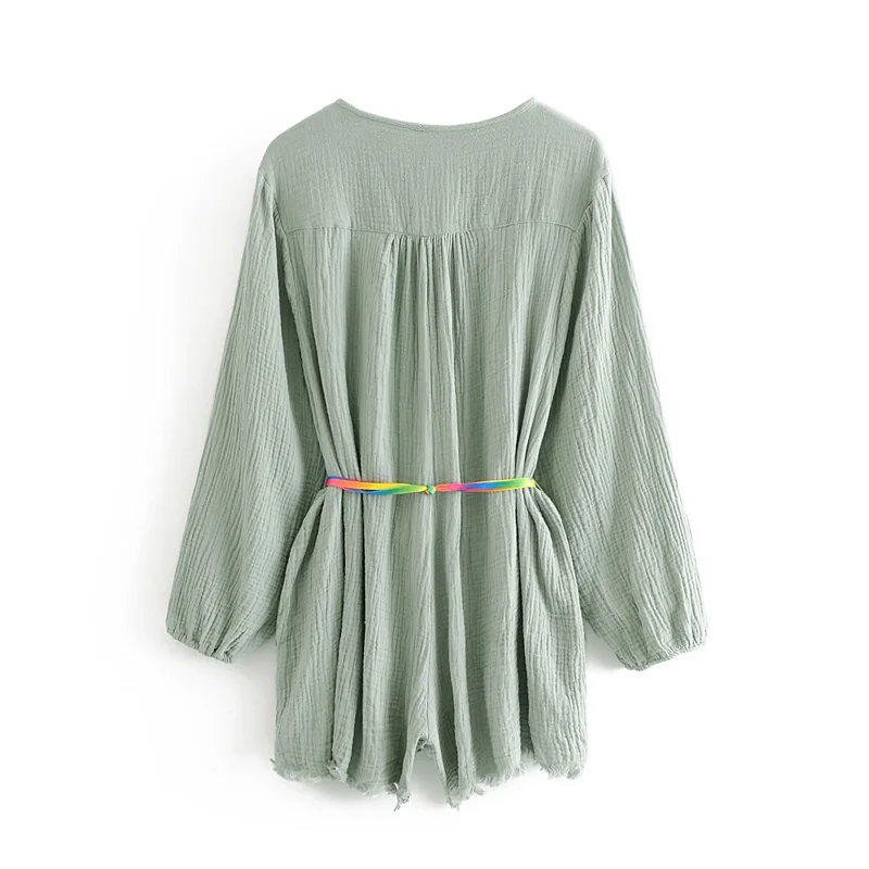 Women V-neck Lantern Sleeve Single-breasted Button Frayed Loose Jumpsuit Vintage Short Wide Leg Solid Casual Jumpsuit Spring
Women V-neck Lantern Sleeve Single-breasted Button Frayed Loose Jumpsuit Vintage Short Wide Leg Solid Casual Jumpsuit Spring