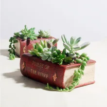 Retro Literature Book Resin Craft Succulent Plant Pot Micro Landscape Potted Pot Desktop Flower Pot Decor(Not Included Plants)
