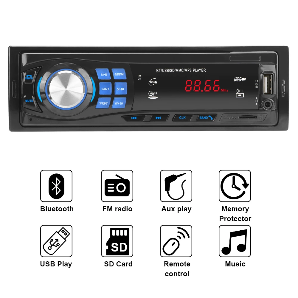 Автомобильная аудиосистема в приборной панели, FM, SD, MMC, mp3-плеер, радио, Bluetooth 4,0, стерео протектор памяти, функция EQ, TF, USB, AUX, поддержка автозап...
Автомобильная аудиосистема в приборной панели, FM, SD, MMC, mp3-плеер, радио, Bluetooth 4,0, стерео протектор памяти, функция EQ, TF, USB, AUX, поддержка автозап...