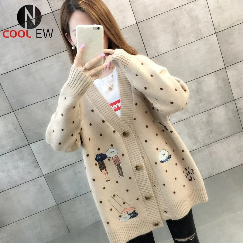 2021 autumn and winter new mid-length knitted cardigan women Korean women's lazy style cartoon embroidery student jacket trend
2021 autumn and winter new mid-length knitted cardigan women Korean women's lazy style cartoon embroidery student jacket trend