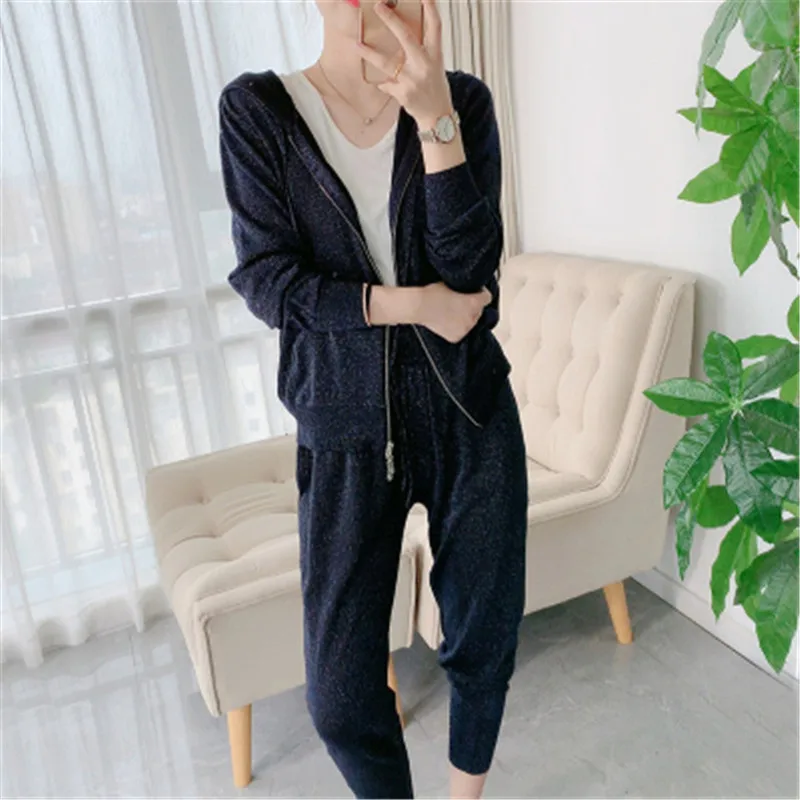 Autumn Winter Casual Women 2 Piece Set Long Sleeve Elastic Knitting Tracksuits Hooded Solid Zipper Jacket and Pants Suits Sets
Autumn Winter Casual Women 2 Piece Set Long Sleeve Elastic Knitting Tracksuits Hooded Solid Zipper Jacket and Pants Suits Sets