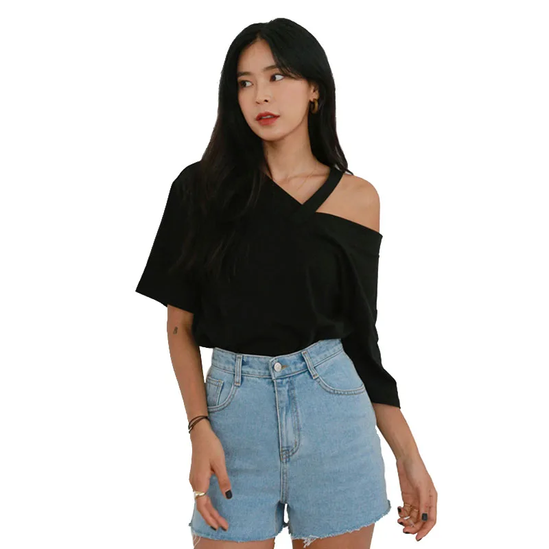Summer V-Neck Sling Short-Sleeved T-Shirt Women's New Korean Splice Sexy Fashion Wild White Large Size Tees Female Tops WA503
Summer V-Neck Sling Short-Sleeved T-Shirt Women's New Korean Splice Sexy Fashion Wild White Large Size Tees Female Tops WA503