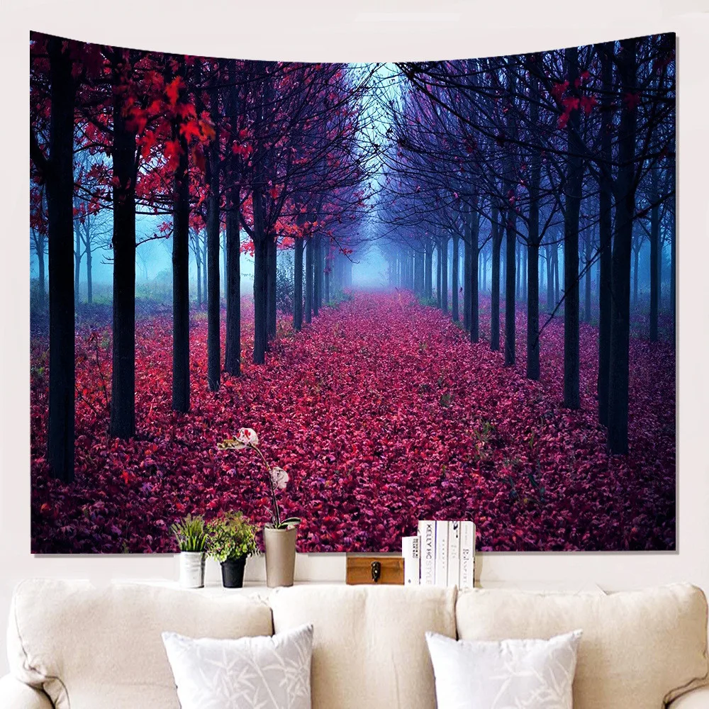 

Autumn Forest Orange Tapestry Wall Hanging Sunlight Decorative Wall Carpet Bohemian Large Mandala Indian Polyester Thin Blanket