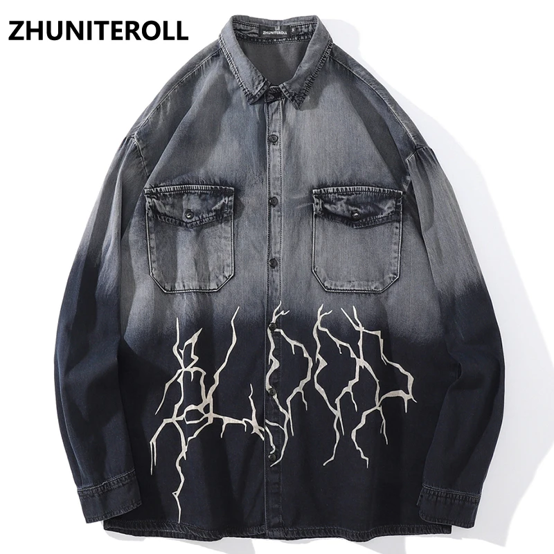 Gradient Men Denim Jacket Punk Rave Lightning Jean Bomber Jacket Coat Hip Hop Mens Fashion Trends Techwear Streetwear Clothing
Gradient Men Denim Jacket Punk Rave Lightning Jean Bomber Jacket Coat Hip Hop Mens Fashion Trends Techwear Streetwear Clothing
