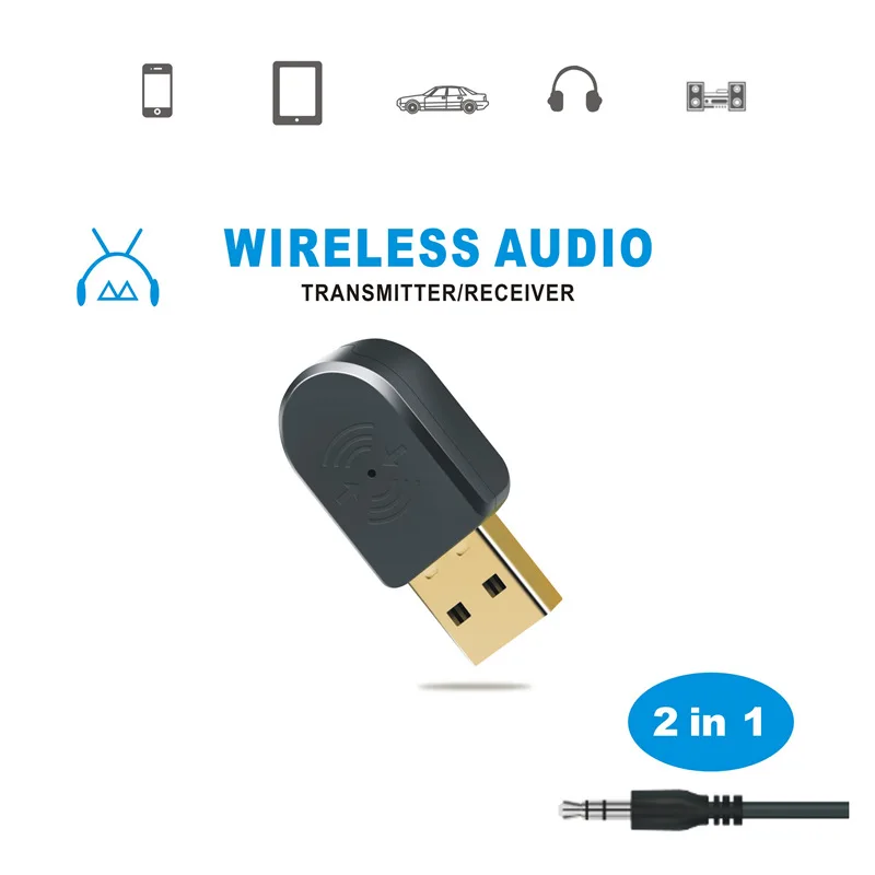 2 в 1 Bluetooth 5 0 приемник/передатчик беспроводной адаптер с USB 3 мм AUX микрофоном