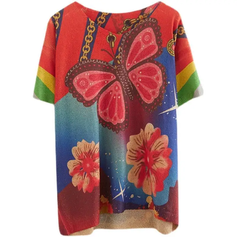 2021 Summer New Style Retro Literary Print Round Neck Pullover Knit Short-sleeved T-shirt Women Loose Top Women Clothing Women
2021 Summer New Style Retro Literary Print Round Neck Pullover Knit Short-sleeved T-shirt Women Loose Top Women Clothing Women