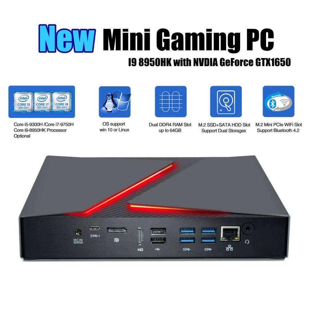 Мини игровой пк компьютер Intel i9 9880H геймера 8 ядро Windows 10 графическая карта NVIDIA
