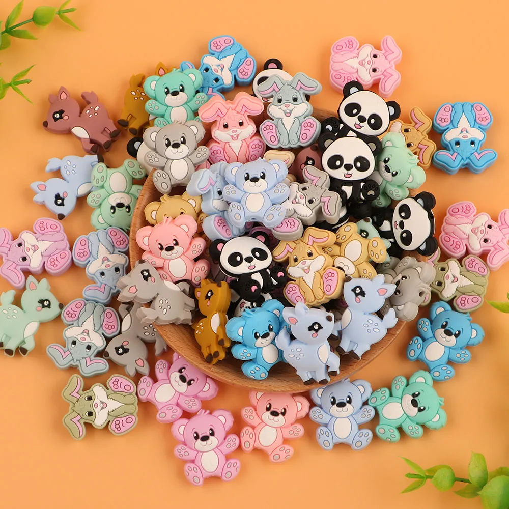 Kovict Animal Silicone Beads 10pcs Mini Rabbit Deer Panda BPA Free Food Grade DIY Pacifier Necklace Nursing Baby Toys | Мать и ребенок