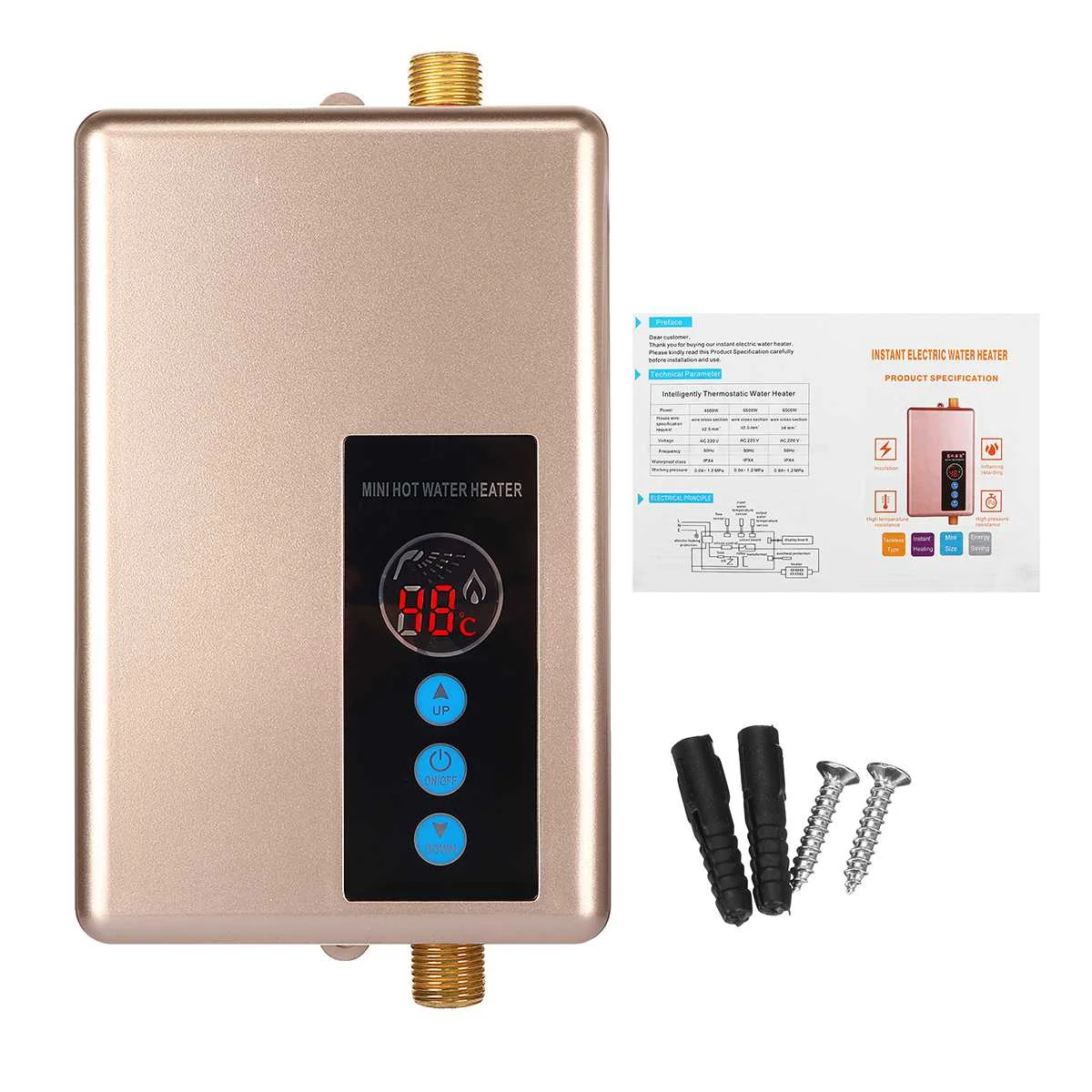 5500W 220V Mini Electric Water Heaters Instant Tankless Kitchen Fast Heating Intelligent Electric Shower Hot Water Heater
5500W 220V Mini Electric Water Heaters Instant Tankless Kitchen Fast Heating Intelligent Electric Shower Hot Water Heater