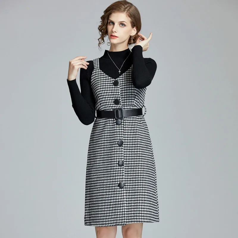 Vestidos 2 Pieces Knitting Pullover And Plaid Single breasted Dress Women Elegant Office Casual Female Party Dress
Vestidos 2 Pieces Knitting Pullover And Plaid Single breasted Dress Women Elegant Office Casual Female Party Dress
