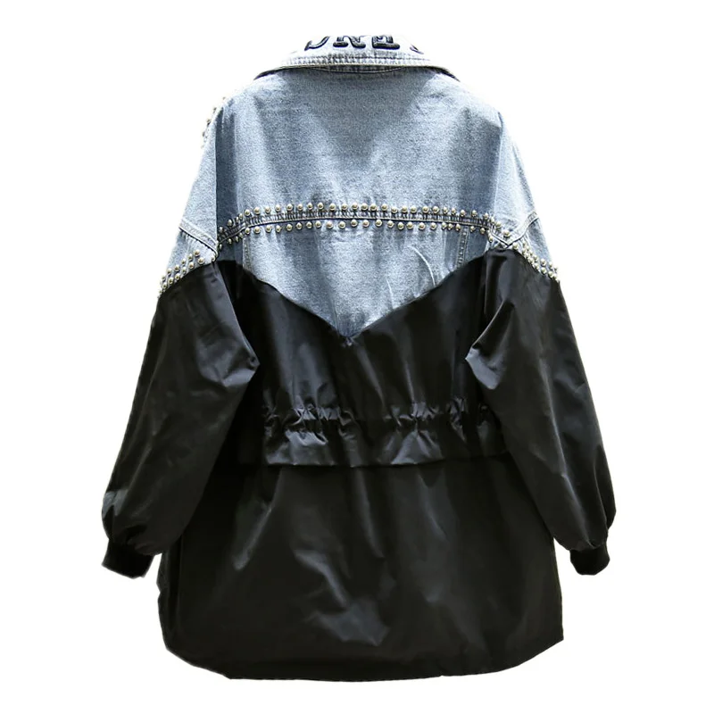 Fashion Drawstring Jacket Woman Rivet Pockets Trendy Girls Tops Collar Embroidery Letters Contrast Color Patched Denim Jacket
Fashion Drawstring Jacket Woman Rivet Pockets Trendy Girls Tops Collar Embroidery Letters Contrast Color Patched Denim Jacket