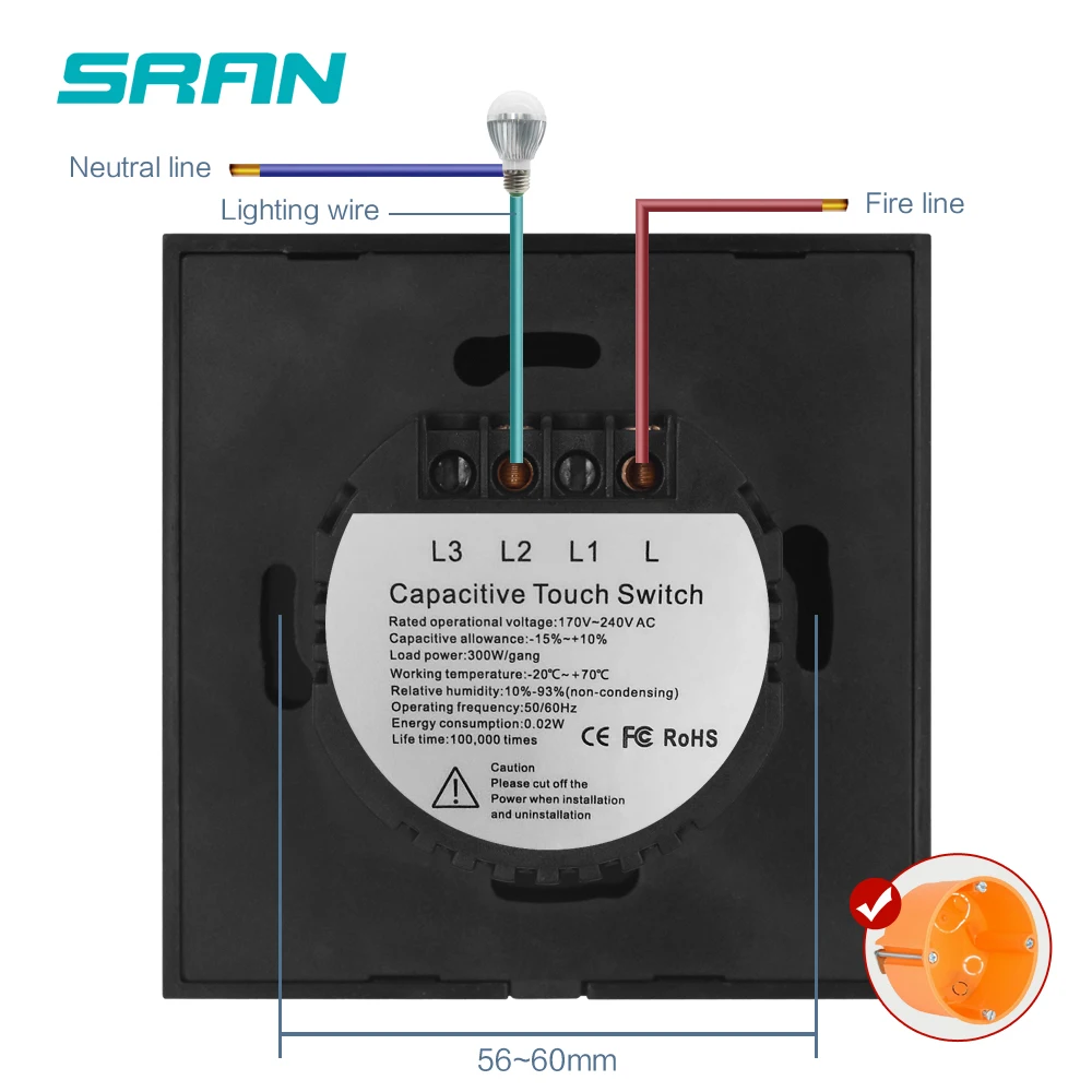 SRAN роскошный настенный сенсорный выключатель Сенсор переключатель ЕС