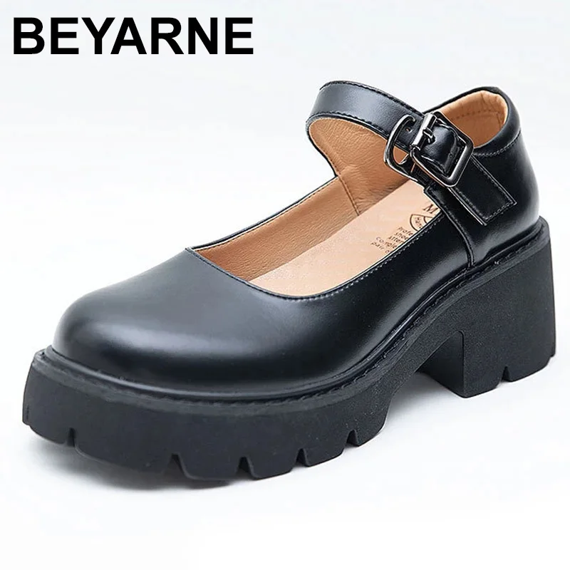 

BEYARNE Mary Jane female summer thin section 2021 new gentle thick-soled thick-heeled small leather shoes retro British style