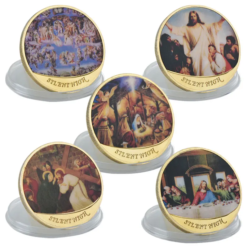 God Jesus Gold Plated Coins Sets Collectibles Art with Coin Holder Original Challenge Coin Metal Souvenir Gift for Collection
God Jesus Gold Plated Coins Sets Collectibles Art with Coin Holder Original Challenge Coin Metal Souvenir Gift for Collection