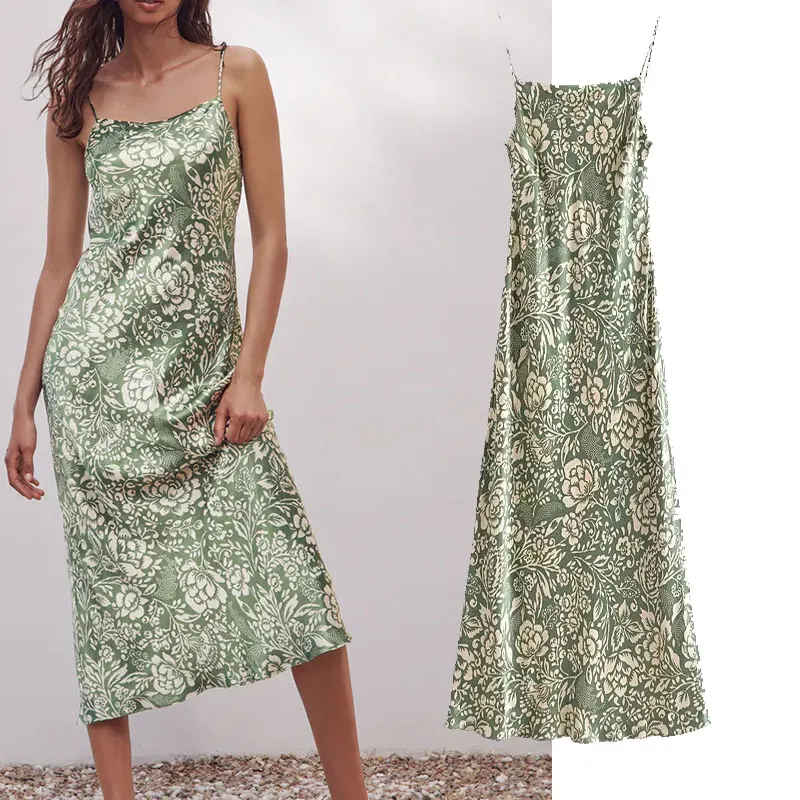 Nlzgmsj Za Women 2021 Fashion Summer Spring Vintage Camisole Dress For Women Print Green Sling Midi Dress Female Vestidos 202106 
Nlzgmsj Za Women 2021 Fashion Summer Spring Vintage Camisole Dress For Women Print Green Sling Midi Dress Female Vestidos 202106