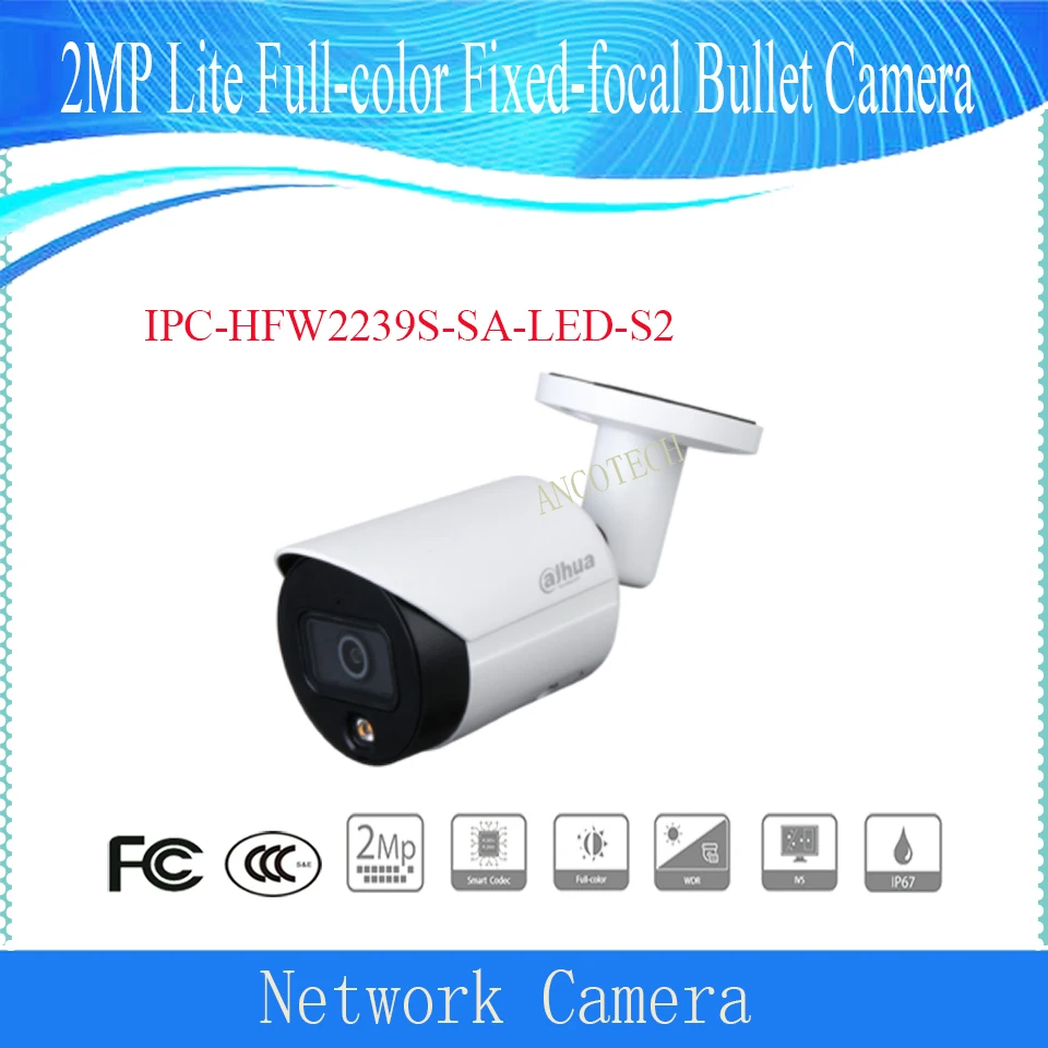 

Free Shipping DAHUA 2MP Lite Full-color Fixed-focal Bullet Network Camera DH-IPC-HFW2239S-SA-LED-S2 in stock DAHUA CCTV Camera