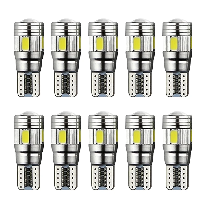 

50pcs T10 6000K Xenon White 6-SMD Canbus Error Free With Projector Lens 168 192 921 W5W