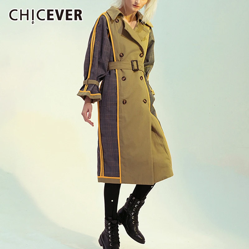 CHICEVER Patchwork Windbreaker For Women Long Sleeve Lapel Collar High Waist Sashes Hit Color Trench Female 2021 Autumn Clothing
CHICEVER Patchwork Windbreaker For Women Long Sleeve Lapel Collar High Waist Sashes Hit Color Trench Female 2021 Autumn Clothing