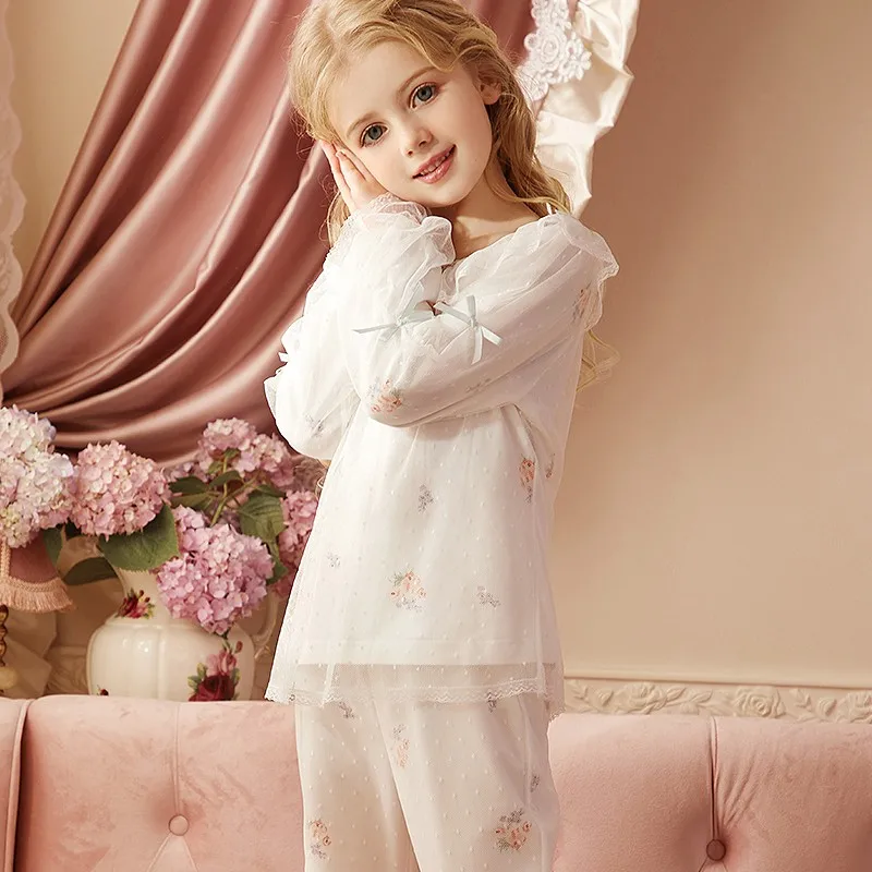 cotton short pajama sets 2019 Spring Children's Girls Lolita Dress Princess Sleepshirts Vintage Nightgowns Baby Nightdress Kids Sleepwear Pajamas Gown elegant pajama sets