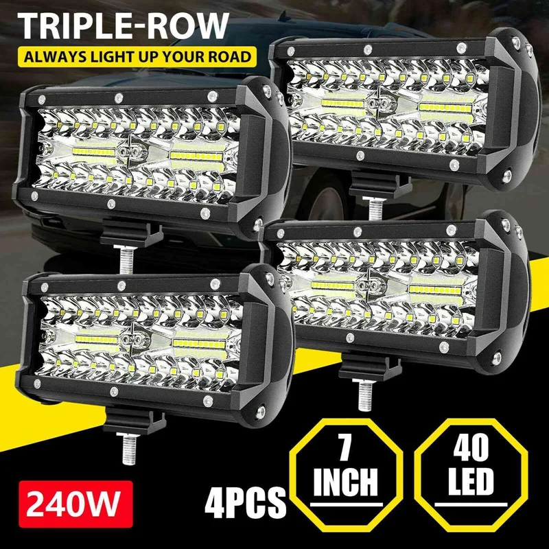 4 x 240W 7Inch LED Light Bar 24000Lm LED Spot Flood Combo Beam Waterproof Off Road Work Light for SUV UTV Pickup Boat
4 x 240W 7Inch LED Light Bar 24000Lm LED Spot Flood Combo Beam Waterproof Off Road Work Light for SUV UTV Pickup Boat
