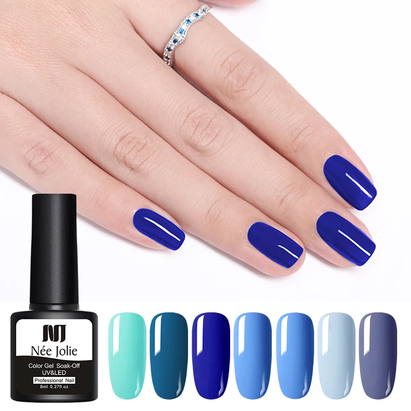 NEE JOLIE 8 мл синий цвет УФ-гель Одноцветный гель для дизайна ногтей отмачиваемый