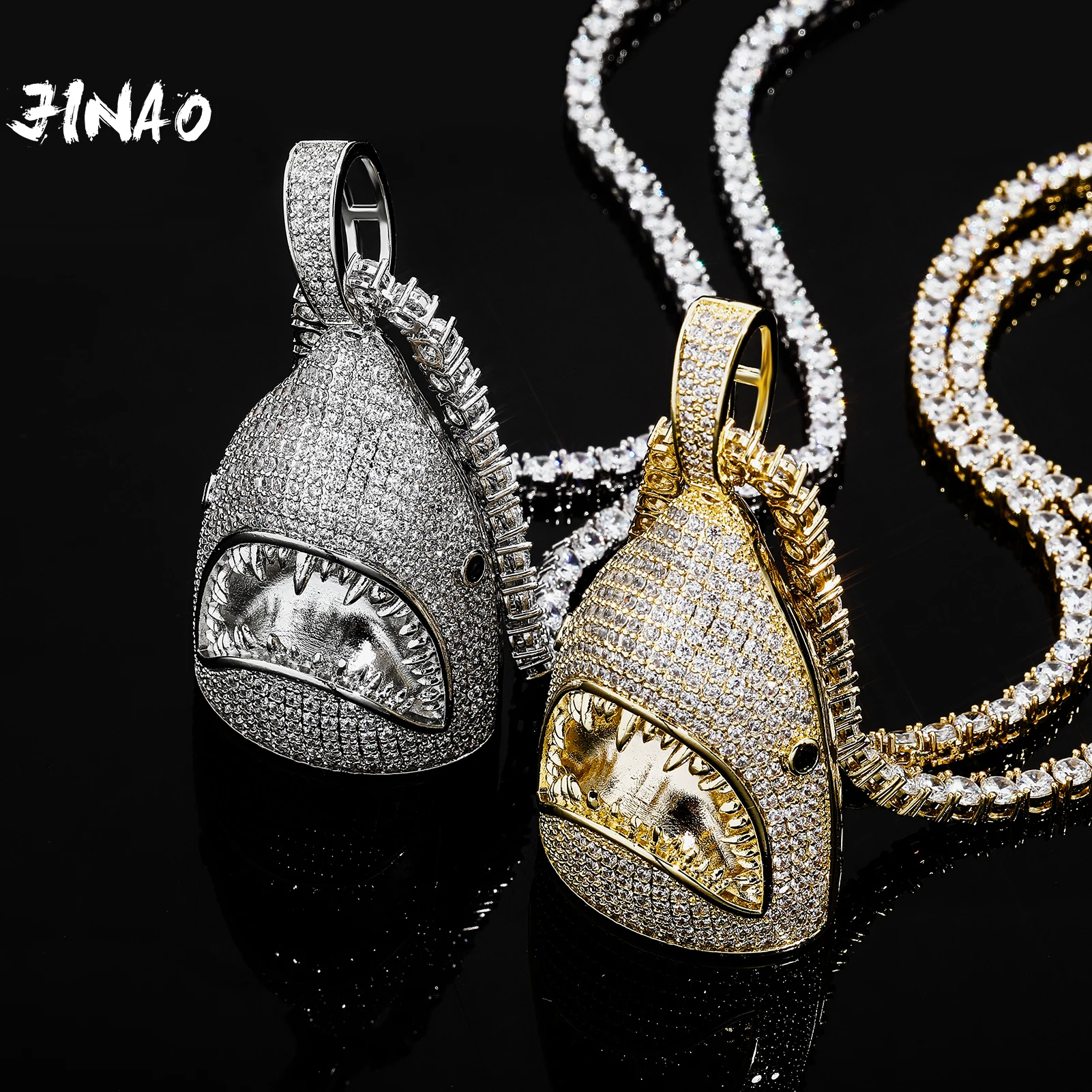 

Кулон и ожерелье JINAO с фианитом, позолоченный кулон с головой акулы класса ААА +, подарочное Ювелирное Украшение, 2021