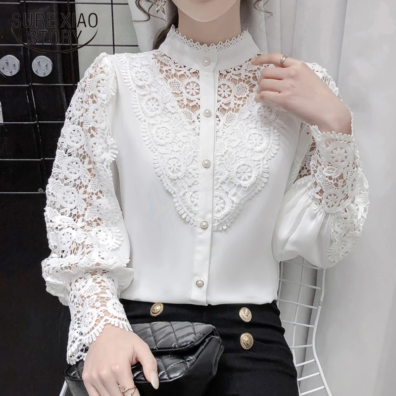 New Korean Chic Hollow Flower Buttons Ladies Top Sweet Stand Collar Long Sleeve Blouse Women Korean Lace Stitching Shirt 12948
New Korean Chic Hollow Flower Buttons Ladies Top Sweet Stand Collar Long Sleeve Blouse Women Korean Lace Stitching Shirt 12948