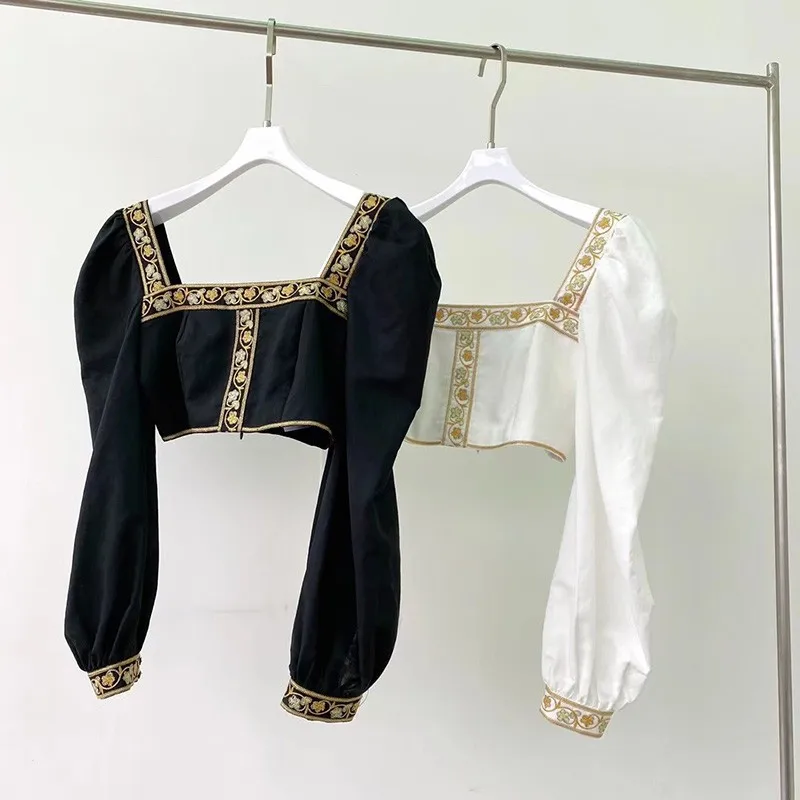 Womens Vintage Embroidery Crop Tops 2021 Spring High Quality White Black Short Linen Blouses
Womens Vintage Embroidery Crop Tops 2021 Spring High Quality White Black Short Linen Blouses
