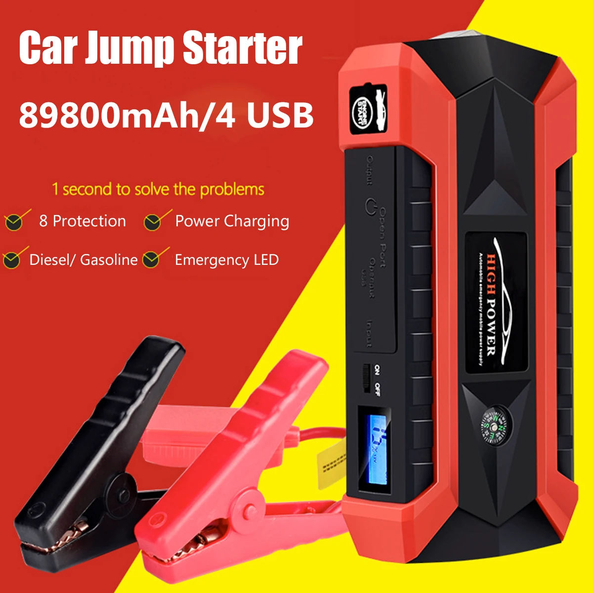 89800mAh 4USB 12V 600A LED Car Jump Starter Portable Emergency Charger Battery Power Bank Car Booster Starting Device Waterproof
89800mAh 4USB 12V 600A LED Car Jump Starter Portable Emergency Charger Battery Power Bank Car Booster Starting Device Waterproof