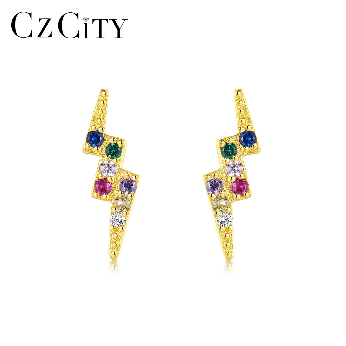 CZCITY Rainbow CZ Lightning 925 Sterling Silver Stud Earrings for Women Fine Jewelry Fashion Colorful Accessories Christmas Gift
CZCITY Rainbow CZ Lightning 925 Sterling Silver Stud Earrings for Women Fine Jewelry Fashion Colorful Accessories Christmas Gift