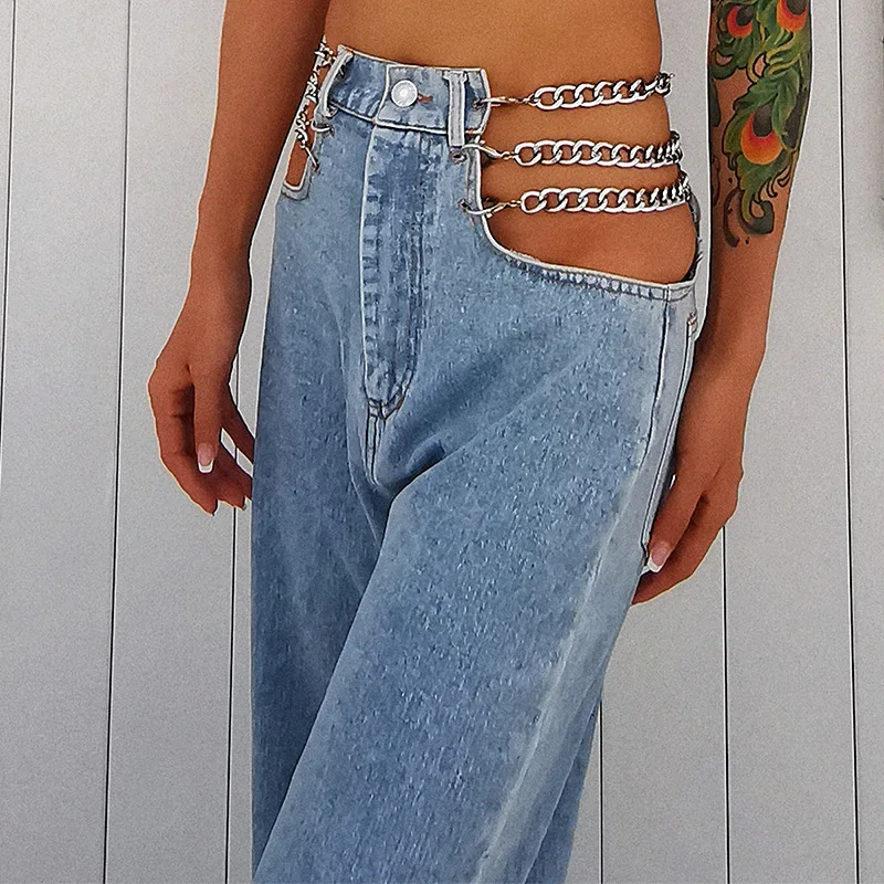 2021 Autumn New Sexy High Waist Side Hollow Chain Design Slim Loose Denim Pants Wide Leg Pants Women's Fashion
2021 Autumn New Sexy High Waist Side Hollow Chain Design Slim Loose Denim Pants Wide Leg Pants Women's Fashion