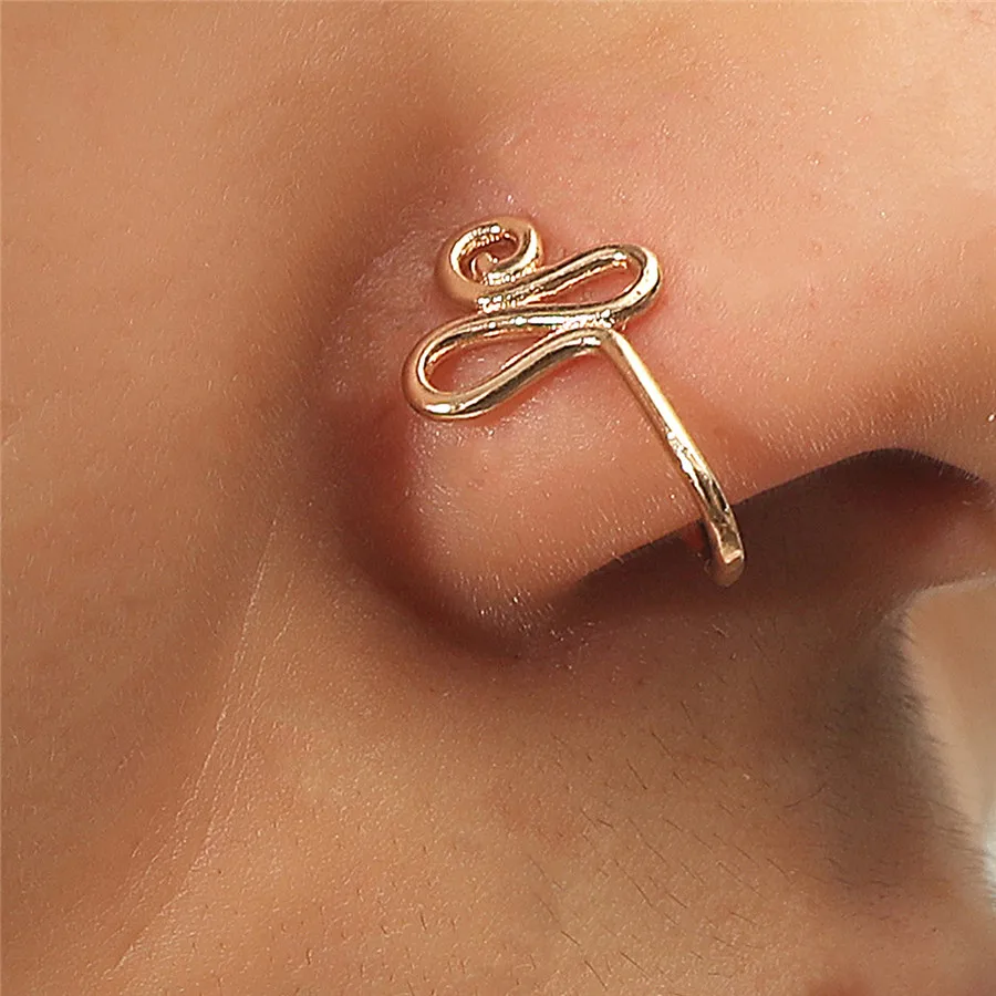 

2021 New Punk Non Puncture Nose Ring For Women U-Shaped Wire Spiral Fake Piercing Nose Clip Cuff Nostril Earring Body Jewelry