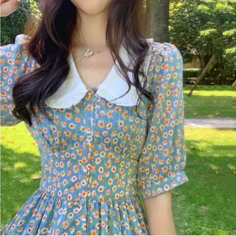 2021 Summer Dress Fashion Women Chiffon Female Puff Sleeve Vintage Floral Print Peter Pan Collar Boho Dress Casual Vestido
2021 Summer Dress Fashion Women Chiffon Female Puff Sleeve Vintage Floral Print Peter Pan Collar Boho Dress Casual Vestido
