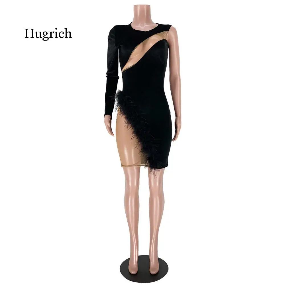 Sexy Sheer Mesh Patchwork Velvet Mini Dress Women One Long Shoulder Feather Night Club Short Bodycon Vestidos Robes
Sexy Sheer Mesh Patchwork Velvet Mini Dress Women One Long Shoulder Feather Night Club Short Bodycon Vestidos Robes
