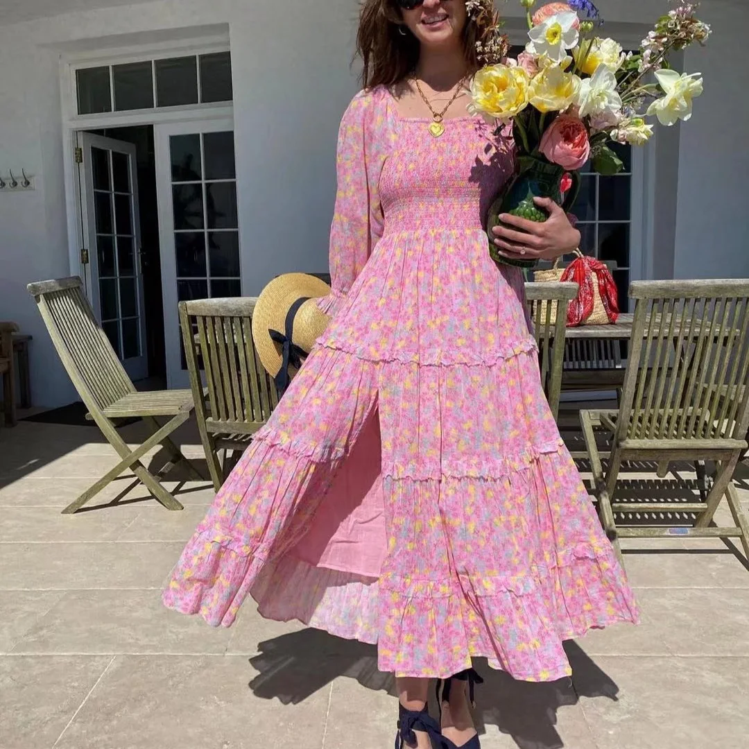 JUNWU Summer Women's Ins Net Red Pink Print Wrapped Chest Layered Lotus Leaf Half-Split Long Dress Lantern Sleeves Strapless Za
JUNWU Summer Women's Ins Net Red Pink Print Wrapped Chest Layered Lotus Leaf Half-Split Long Dress Lantern Sleeves Strapless Za