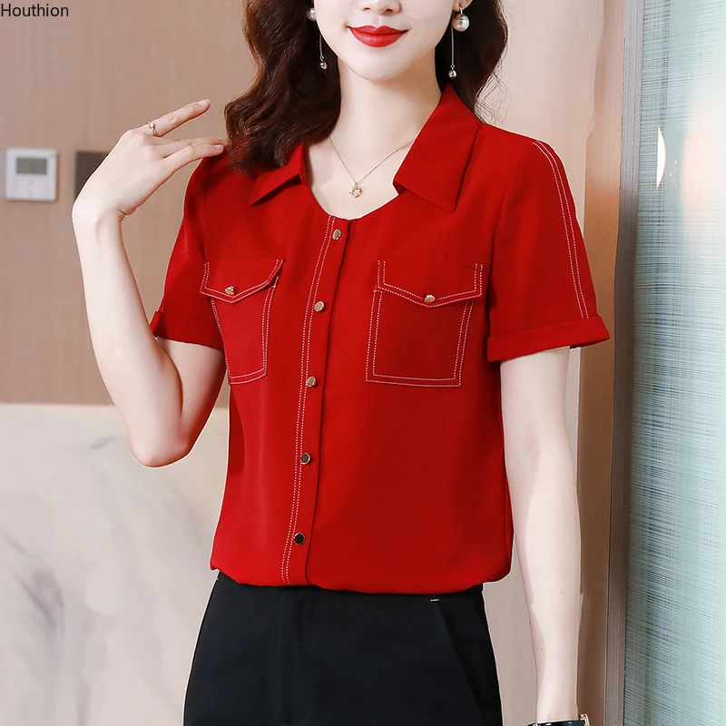 Women's Blouses Short Sleeve Tops Casual Blouses Polo Shirts Fashion Top Solid Color Shirt Loose Chiffon Summer Lady Blusas
Women's Blouses Short Sleeve Tops Casual Blouses Polo Shirts Fashion Top Solid Color Shirt Loose Chiffon Summer Lady Blusas