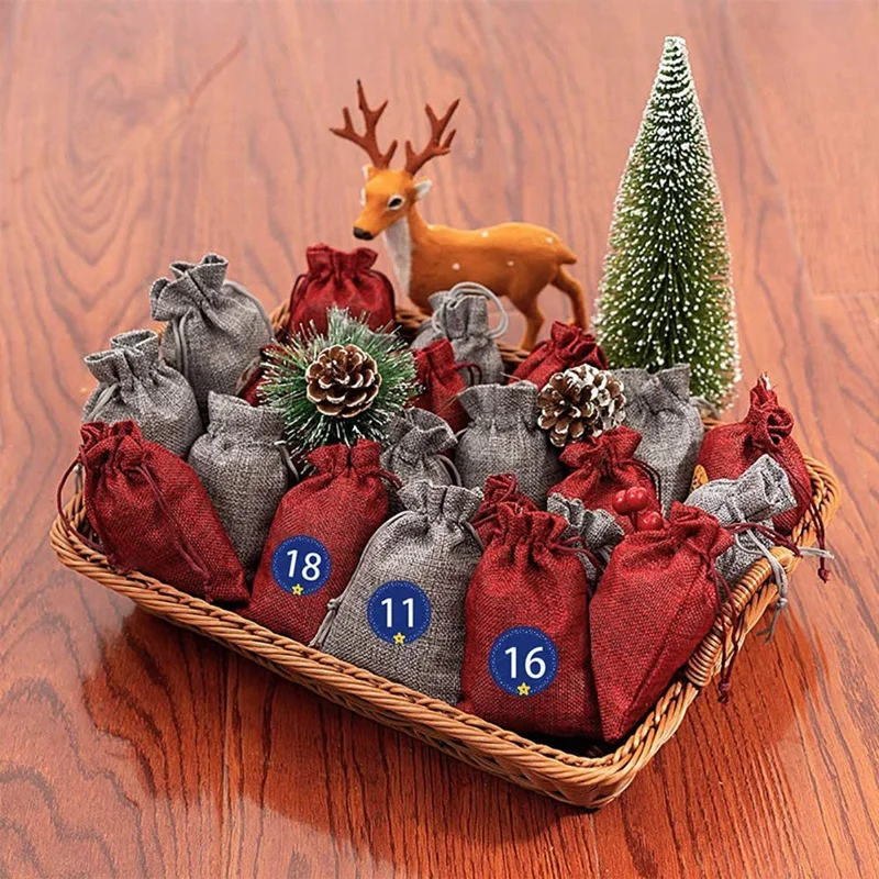 2021 DIY Christmas Advent Calendar Hanging Bag 24 Days Burlap Gift Bags for Holiday Party Candy Storage for Christmas Decor
2021 DIY Christmas Advent Calendar Hanging Bag 24 Days Burlap Gift Bags for Holiday Party Candy Storage for Christmas Decor